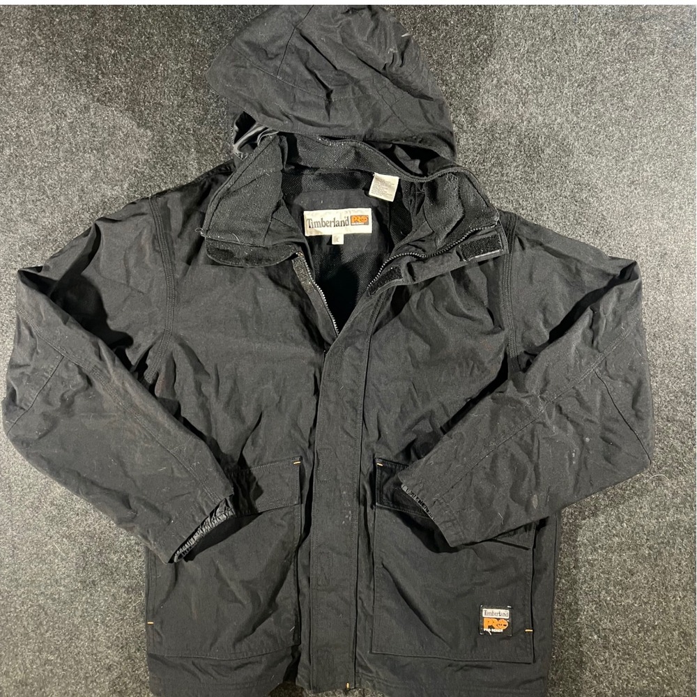 Timberland PRO Series Jacket Mens L Black Workwear Utility Coat Heavy Duty